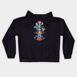 Terrifying totem formed by the most famous Halloween monsters Kids Hoodie